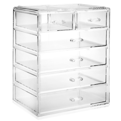 Casafield Acrylic Cosmetic Makeup Organizer & Jewelry Storage Display Case - 4 Large, 2 Small Drawer Set - Clear 