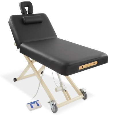 Saloniture Professional Electric Lift Massage Table with Adjustable Backrest - Includes Headrest, Face Cradle and Bolster - Black 