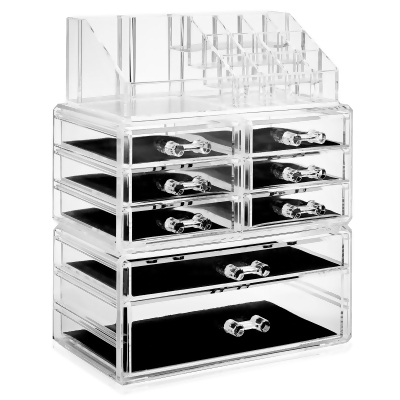 Casafield Acrylic Cosmetic Makeup Organizer & Jewelry Storage Display Case - 3 Piece Drawer Set - Clear 