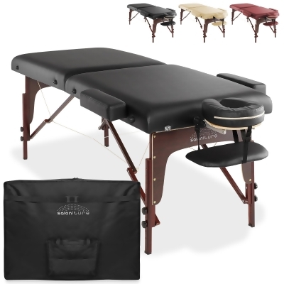 Saloniture Professional Portable Lightweight Bi-Fold Memory Foam Massage Table with Reiki Panels - Includes Headrest, Face Cradle, Armrests and Carrying Case 