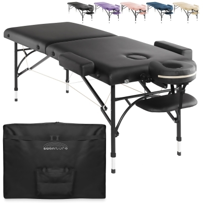 Saloniture Professional Portable Lightweight Bi-Fold Massage Table with Aluminum Legs - Includes Headrest, Face Cradle, Armrests and Carrying Case 