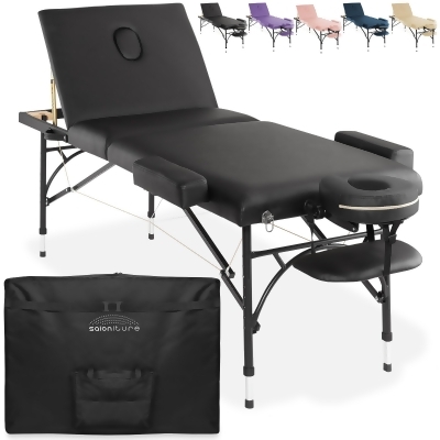 Saloniture Professional Portable Lightweight Tri-Fold Massage Table with Aluminum Legs - Includes Headrest, Face Cradle, Armrests and Carrying Case 