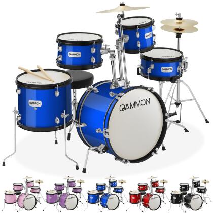 Gammon Percussion 5-Piece Junior Starter Drum Kit with Cymbals, Hardware,  Sticks, & Throne
