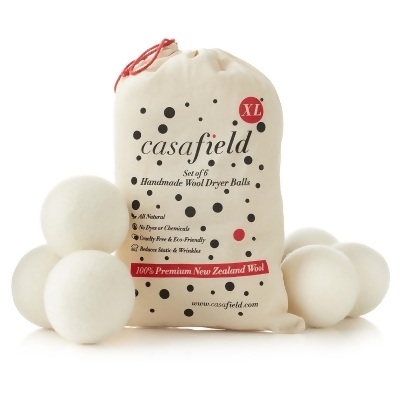 Casafield Wool Dryer Balls Set of 6, Extra Large Organic Handmade 100% New Zealand Wool, Natural Laundry Fabric Softener 