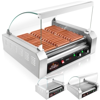 Olde Midway Hot Dog Rollers with Cover, Electric Grill Cooker Machines - Commercial Grade 