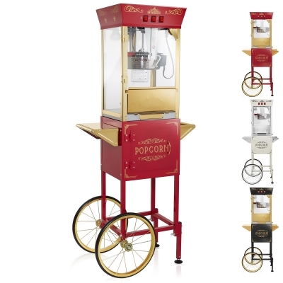 Olde Midway Movie Theater-Style Popcorn Machine Maker with Cart and 8-Ounce Kettle, Vintage-Style Popper on Wheels 