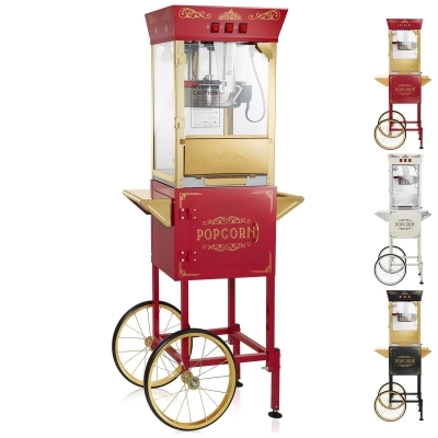 Olde Midway Movie Theater-Style Popcorn Machine Maker with Cart and 10-Ounce Kettle, Vintage-Style Popper on Wheels 