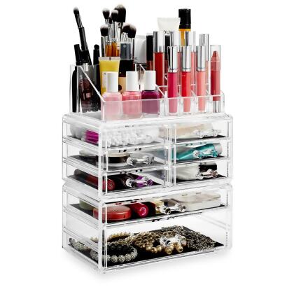 Casafield Acrylic Cosmetic Makeup Organizer & Jewelry Storage Display Case - 3 Piece Drawer Set - Clear alternate image