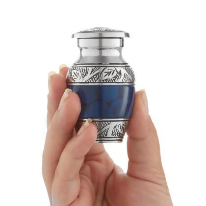 Reminded Small Cremation Urns for Human Ashes, Mini Keepsake Set of 6 Blue and Silver with Velvet Case alternate image