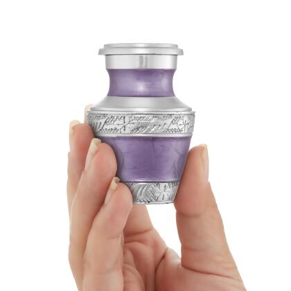 Reminded Small Cremation Keepsake Urn for Human Ashes, Lavender and Silver Miniature Memorial Urn with Velvet Case alternate image
