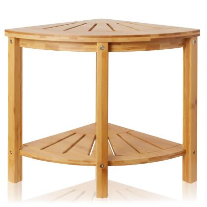 Casafield Bamboo Corner Bench with Storage Shelf, 2-Tier Wooden Bathroom Shower Stool for Indoor or Outdoor Use alternate image