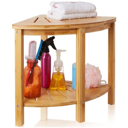 Casafield Bamboo Corner Bench with Storage Shelf, 2-Tier Wooden Bathroom Shower Stool for Indoor or Outdoor Use alternate image
