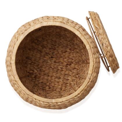 Casafield Round Storage Basket with Lid, Handwoven Water Hyacinth