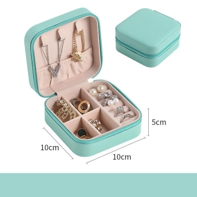 仿皮革飾品收納盒 隨身攜帶 展示 旅行收納 戒指耳環項鍊收納(顏色: Tiffany藍) 