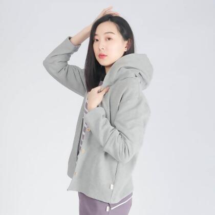 UMORFIL®膠原蛋白居家服毛呢連帽外套/家居服/睡衣/居家服-麻花灰 