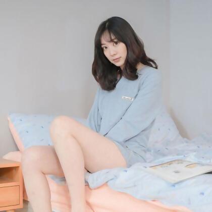 MIT有機棉滾邊口袋長袖家居服/睡衣/居家服-藍底灰
