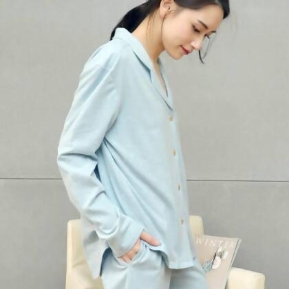 MIT有機棉刺蝟刺繡開襟襯衫家居服上衣／居家服（刺蝟刺繡）共5色 