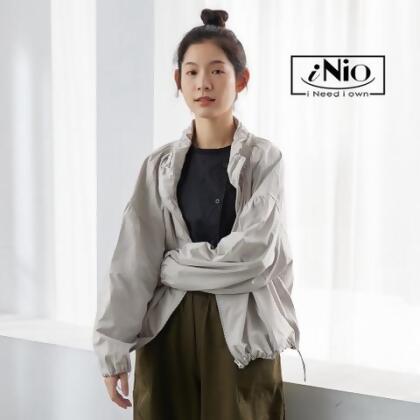 長袖外套 現貨 高翻領抽繩防風外套夾克 iNio 衣著美學 CBW4306 - 灰色 