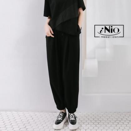 女長褲 現貨 雙口袋 鬆緊腰 抽繩 哈倫 束口褲 iNio衣著美學 CCW2150 - 