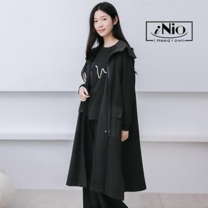 背心外套 現貨 口袋拼接 連帽背心外套 長版背心 iNio 衣著美學 CCW4537 - 