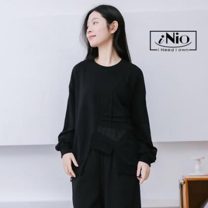 長袖上衣 現貨 不對稱拼接 不規則下襬 長袖棉T iNio 衣著美學 CCW1625 - 白色 