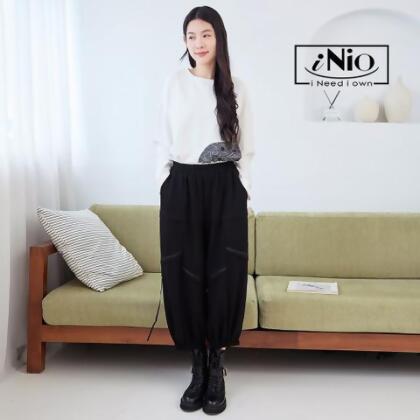 長褲 現貨 拼接風 鬆緊腰 老爺褲 iNio 衣著美學 CDW2764 - 