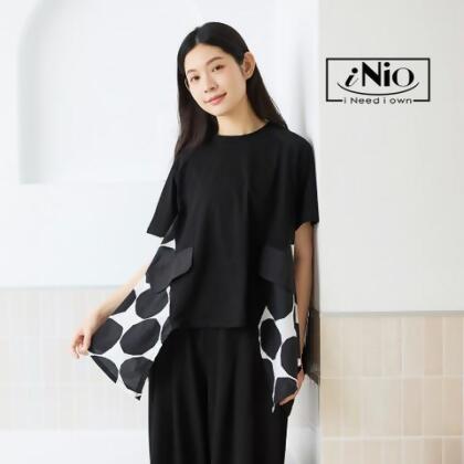 棉質短袖上衣 普普風拼接女裝 短袖棉T 黑/白 iNio 衣著美學 CEW1083 - 白色 
