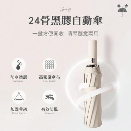 24骨黑膠自動傘 雨傘 晴雨傘 雨具 黑膠 24骨全自動雨傘 折疊加大太陽傘 晴雨兩用防曬傘 遮陽傘i ns高顏值自動傘 自動摺疊傘【DO296】 