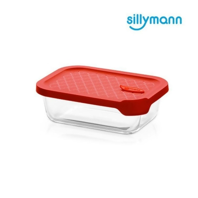 【金石堂】韓國sillymann100鉑金矽膠微波烤箱輕量玻璃保鮮盒長方型630ml紅色 