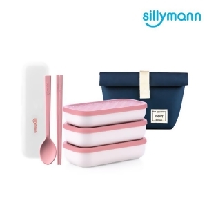 【金石堂】韓國sillymann100鉑金矽膠餐盒粉色三件組兒童餐具套裝組附防塵盒