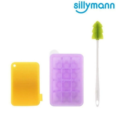 【金石堂】韓國sillymann熱銷超值三件組副食品盒12格30ml紫洗碗刷黃奶瓶刷綠 