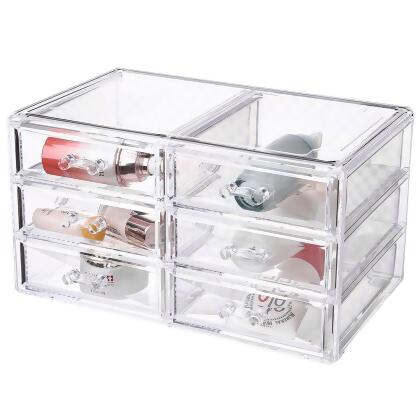 OnDisplay Cosmetic Makeup and Jewelry Storage Case Display - 4 Drawer Tiered Design - Perfect for Vanity, Bathroom Counter, or Dresser 