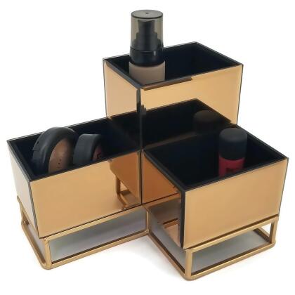 OnDisplay Lana 3 Section Tiered Mirrored Glass Makeup/Jewelry Organizer 