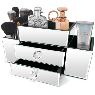 OnDisplay Emma 2 Drawer Tiered Mirrored Glass Makeup/Jewelry Organizer - Mirror Beauty Station - Perfect for Vanity, Bathroom Counter, or Dresser 