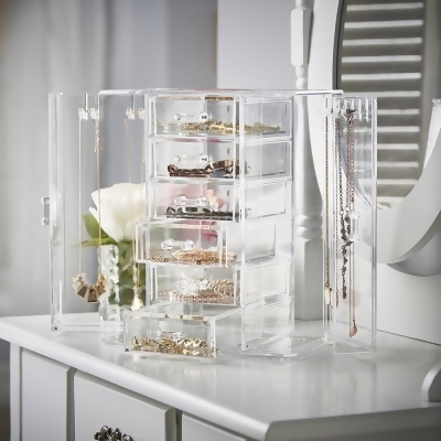 OnDisplay Acrylic Jewelry Cabinet Organizer - 6 Drawer Tiered Design - Perfect for Vanity, Bathroom Counter, or Dresser 
