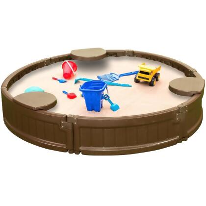 Modern Home 4ft Round All Weather Resistant Outdoor Sandbox Kit w/Cover, Durable All-Weather Circle Outdoor Play Box