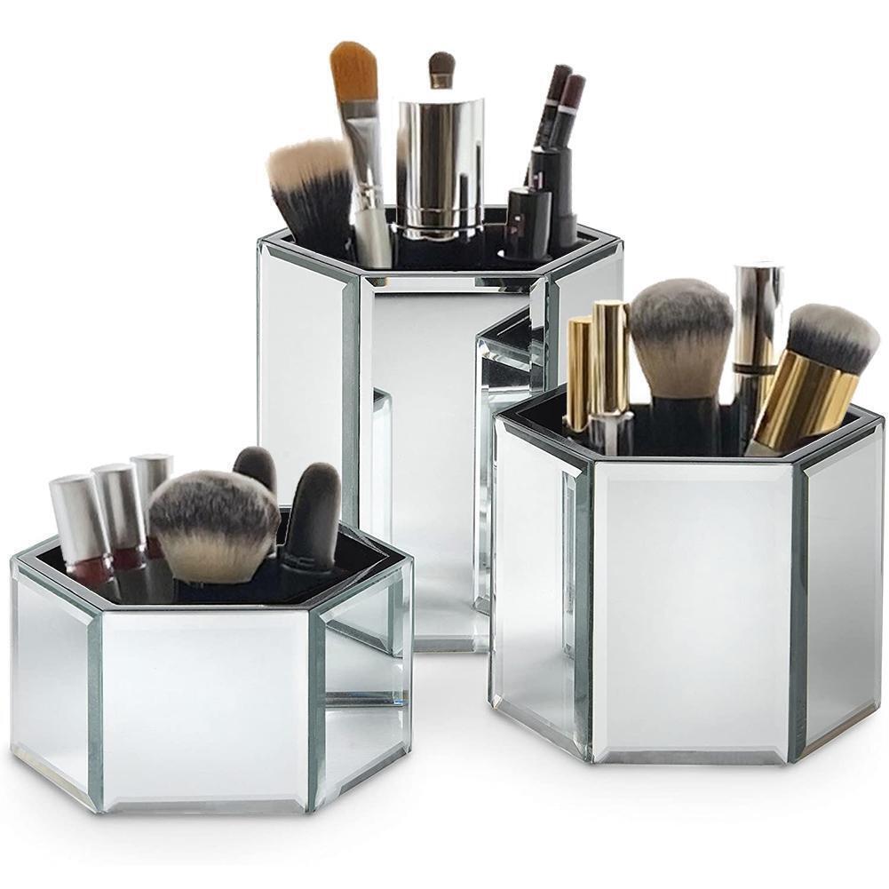 OnDisplay Tressa Set of 3 Hexagon Mirrored Trays for Makeup/Cosmetics, Brushes, Office, Jewelry and Accessories