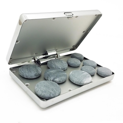 Royal Massage Chrome Case Hot Stone Heater w/10 Hot Rocks - Massage Stones Portable Heating Device 