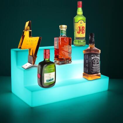 OnDisplay Luxe Wireless Rechargeable LED Lighted Bar Stage Display - Expandable Glowing Liquor Bottle Shelf - Light Show Display for Bar or Man Cave 