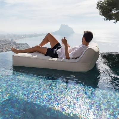 California Sun Allora Luxury Inflatable Fabric Sun Lounger Pool Float Chaise - Poolside Lounge Chair - Deluxe Ultra-Wide Floating Day Bed 