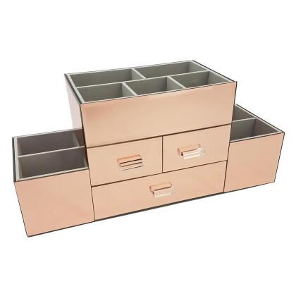OnDisplay Amara 3 Drawer Tiered Mirrored Makeup/Jewelry Organizer - Glass Panel Organization Station for Cosmetics, Jewelry or Office/Desk Supplies alternate image