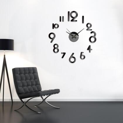 Modern Home Self Adhesive DIY 3D Wall Clock - Art Deco Black alternate image