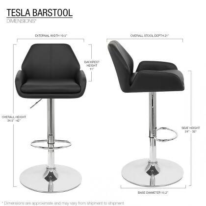 Modern Home Tesla "Leather" Contemporary Adjustable Height Bar/Counter Stool - Chrome Base/Footrest Barstool alternate image