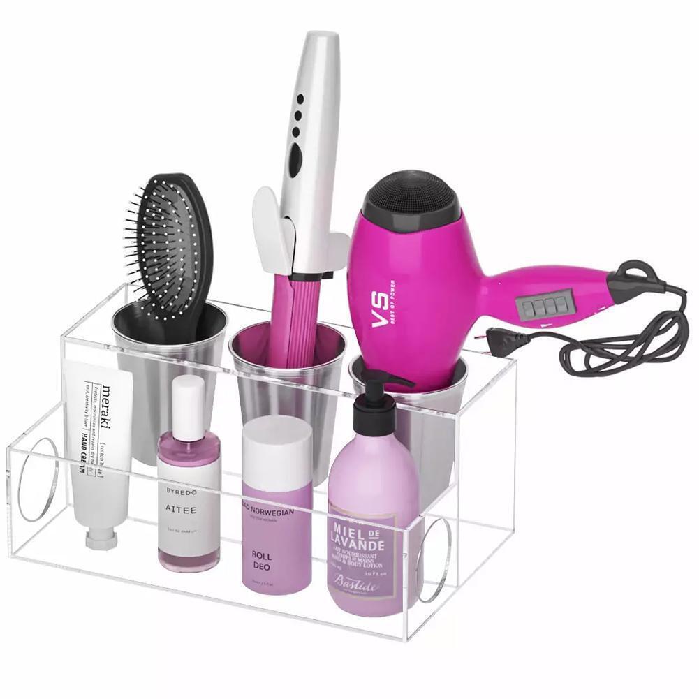 OnDisplay Fallon Deluxe Acrylic Hair Tool and Accessory Organization Station - Holds Hair Dryer, Curling Iron, Hair Straightener - Cosmetics/Makeup/Brushes/Pencils alternate image