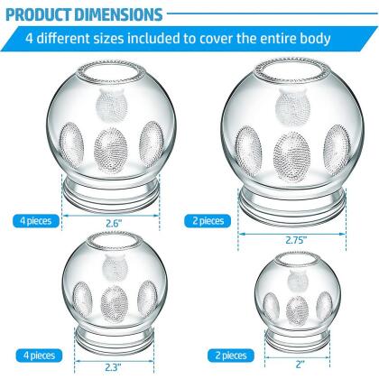Royal Massage Glass Fire Cupping Jars Thick Glass Cupping Set 4 Sizes Vacuum Cupping Glass Fire Cupping Jars with Finger Grips (12 Pieces) alternate image