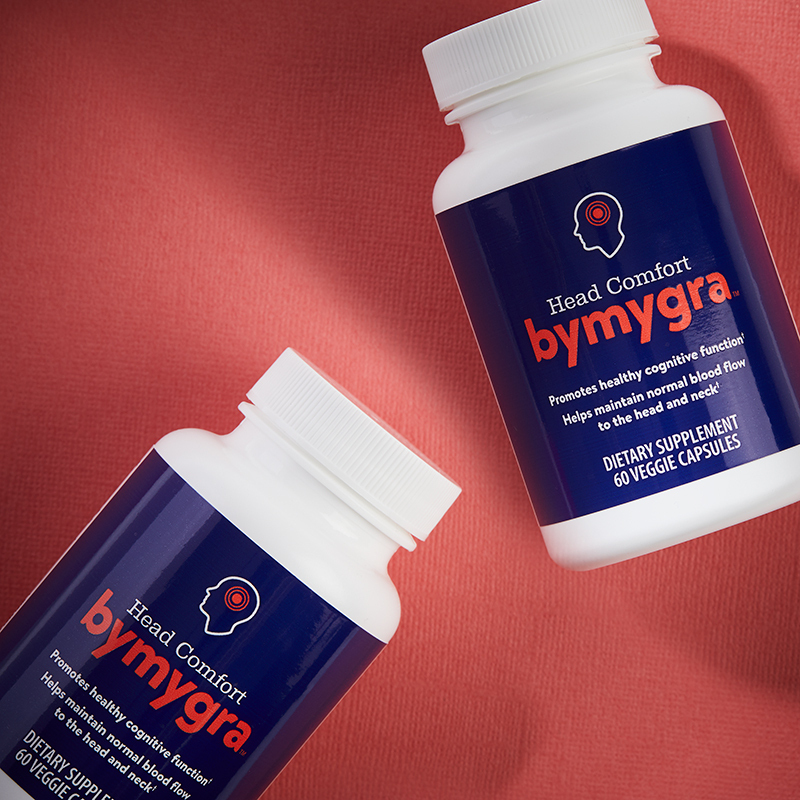 bymygra Head Comfort, 2 bottles on red surface