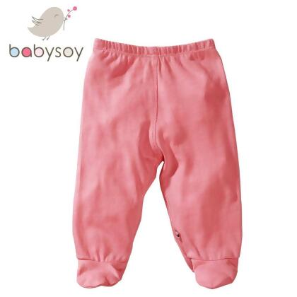 美國Babysoy 有機棉百搭彈性包腳長褲 525-玫瑰粉 , 0-3M 