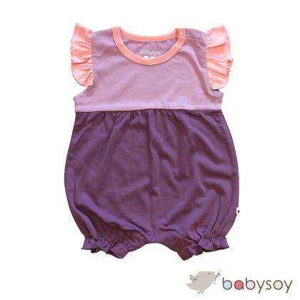 美國Babysoy 大豆纖維荷葉配色連身衣 216-薰衣草紫 , 6-12M 