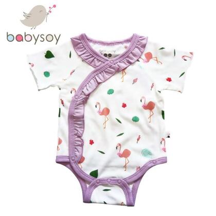 美國Babysoy 有機棉荷葉邊短袖開襟包屁衣 307-薰衣草紫 , 18-24M 