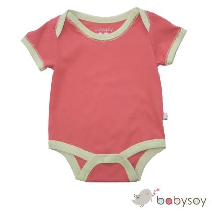 美國Babysoy 大豆纖維柔膚配色包屁衣 101-玫瑰紅 , 6-12 